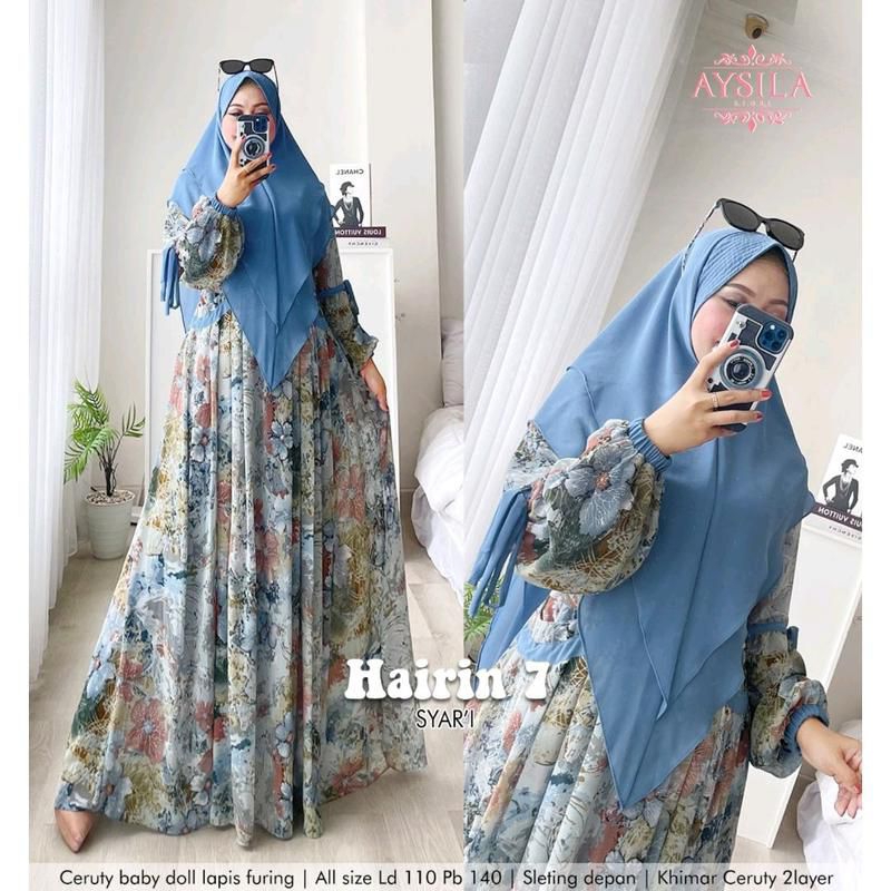 DISKON HAIRIN 7 LD110 & LD120 (LABEL SAVNA) SET GAMIS SYARI HIJAB CERUTY BUSUI FRIENDLY