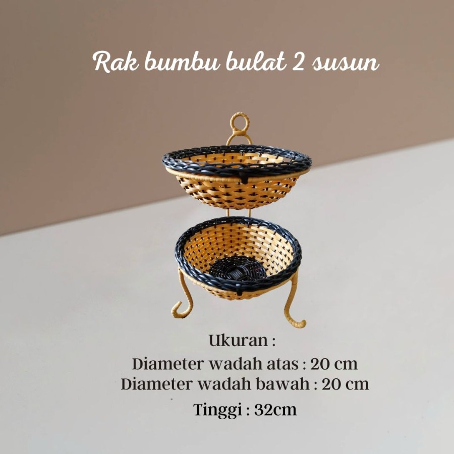 Rak Bumbu Bulat Rotan Sintetis dua susun