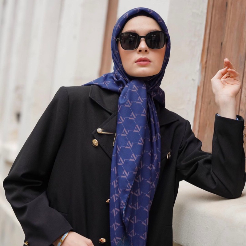 VZ Monogram Voal Scarf Navy