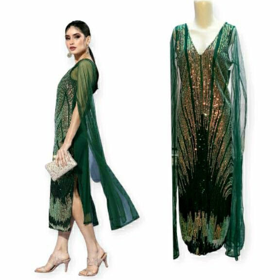 athena emerald green sequin tulle dress midi tile hijau bukan zara