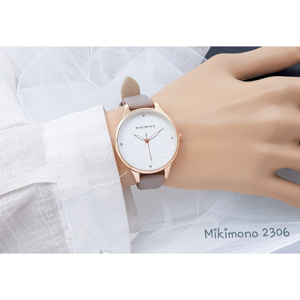 Jam Tangan Mikimono Wanita Tali Kulit 3034 Ti Free Box & Baterai Cadangan