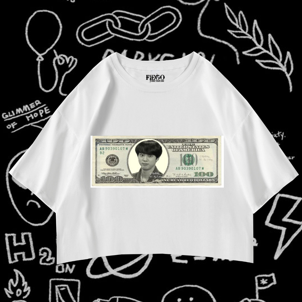 Fiego "BTS MONEY 3" | Premium All Size Crop Top | White Crop | Crop Tee | Crop Top BTS | White Tee |