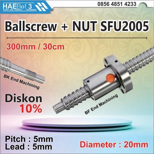 [HAEBOT 3] Ballscrew Ball screw SFU2005 SFU 2005 300mm 30cm End Machined + Nut Router Milling CNC Me