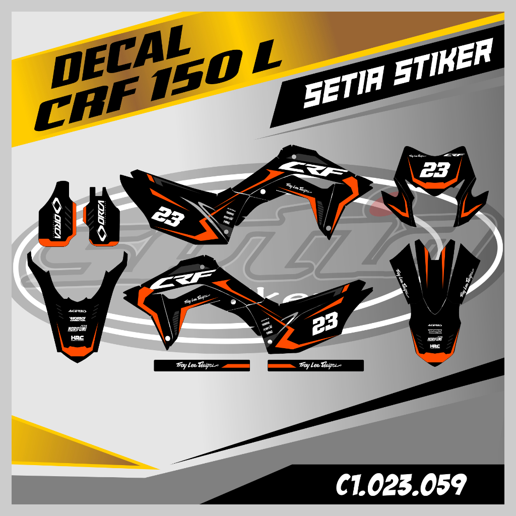 DECAL CRF 150 L, LIS ORANGE HITAM, SUPERMOTO, TRAIL, DESAIN BEBAS CUSTOM BARU (C1.023.059)