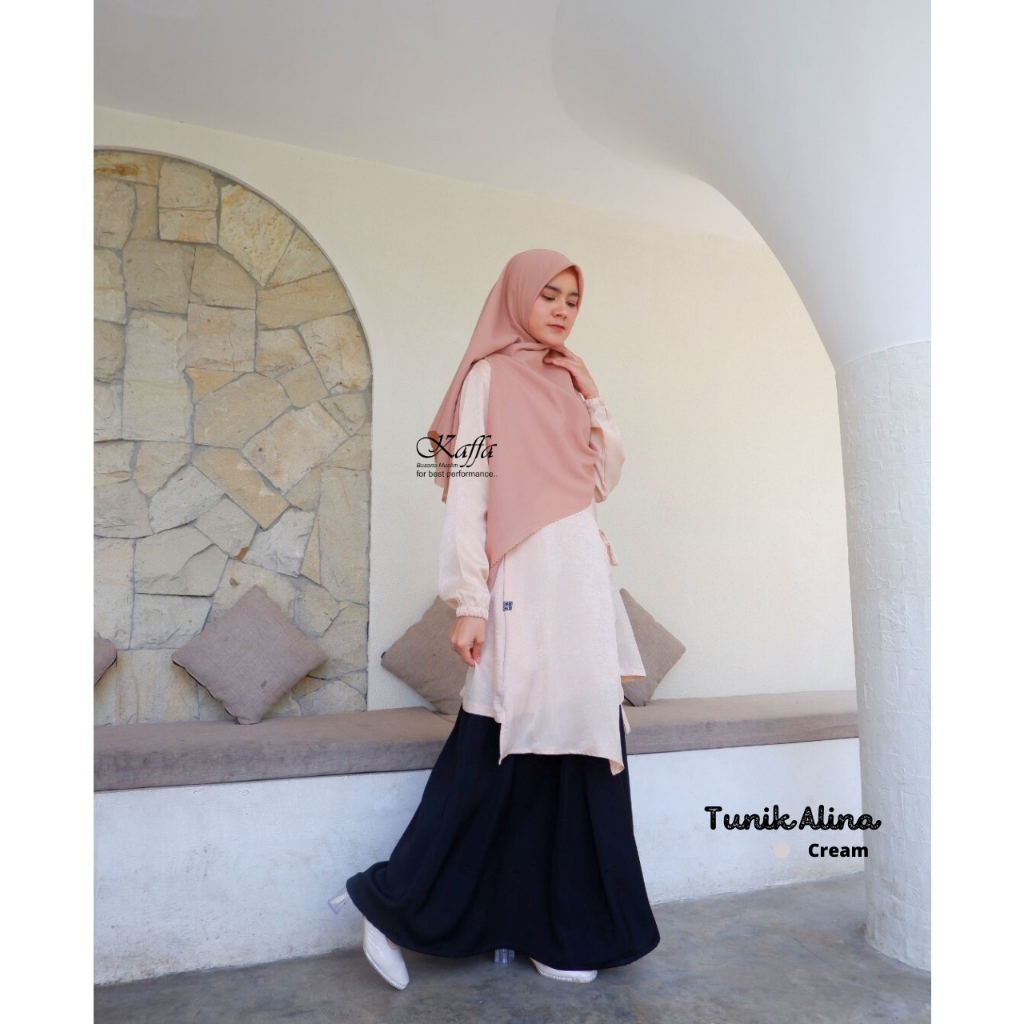 Tunik Alina by Kaffa Busana Muslim (Cream, Sage, Maroon, Pink, Khaky)