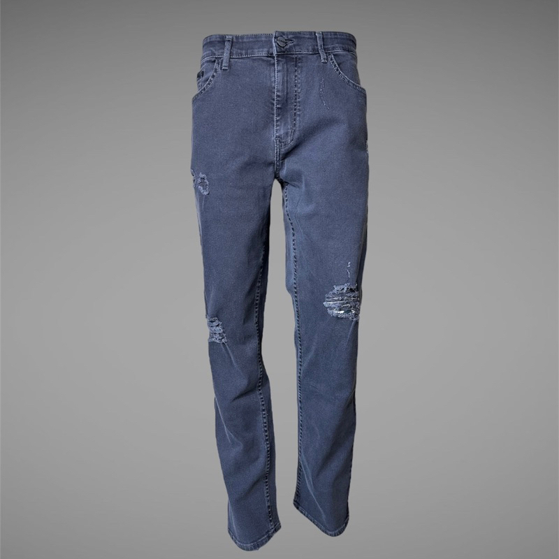 Celana Jeans DESTROY Sobek Pria Bahan Stretch Denim Grey- Regular