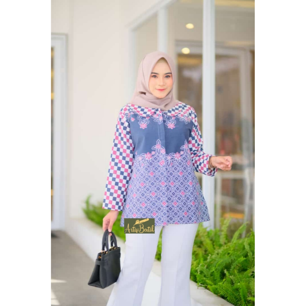 BLUS MONIKA   BLOUSE BATIK CAP CANTIK BATIK JUMBO BIG SIZE PLUS SIZE BLUS BATIK MOTIF ETNIK  BLUS BI