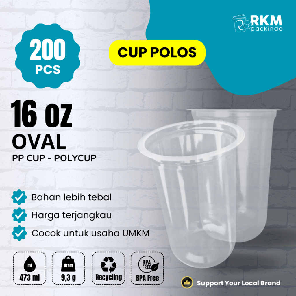 [200pcs] CUSTOM GELAS PP/ SABLON GELAS PP / SABLON CUP PP POLYCUP 16oz 9.3GR OVAL