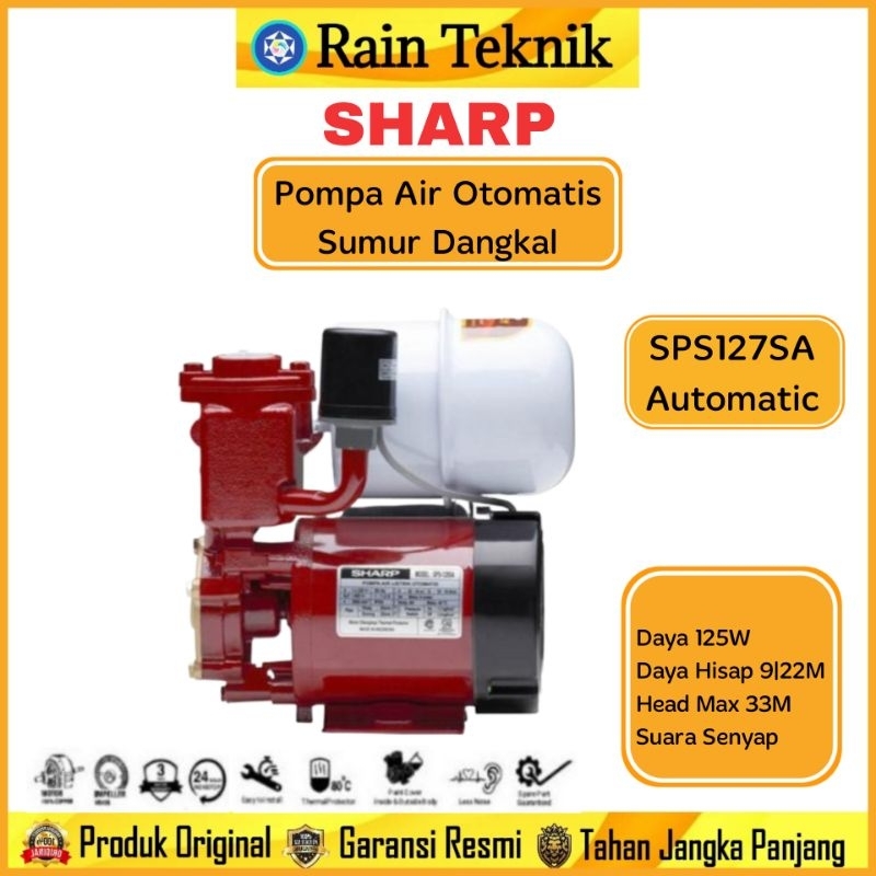 Pompa Air SHARP SPS-127SA Shallow Otomatis Small Tank Sumur Dangkal Hisap 9 & Dorong 20 meter 125 Wa