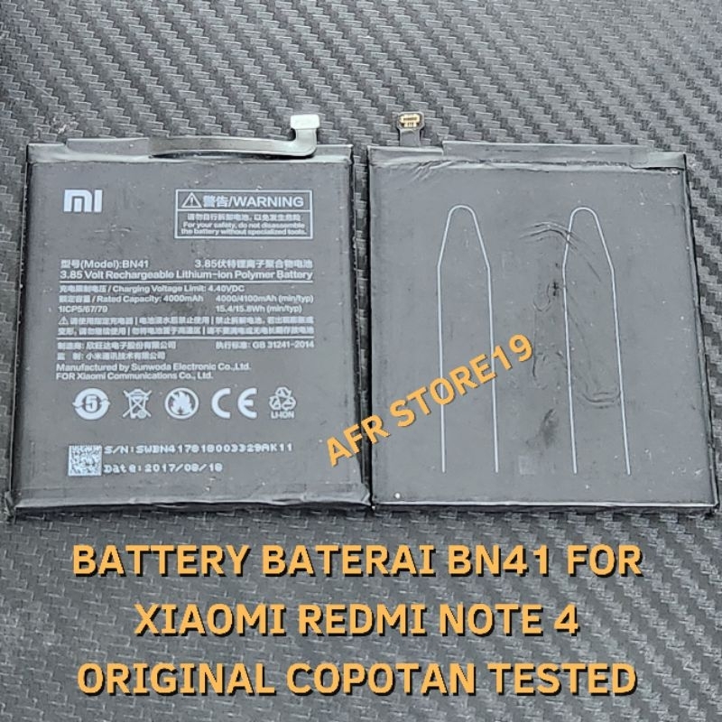 Battery Batre Baterai Xiaomi Redmi Note 4 BN41 Original Copotan  Tested