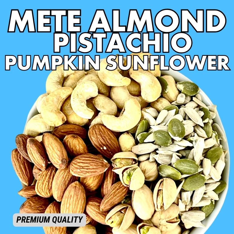 

TRAIL MIX 5 SPECIAL 1KG KACANG MEDE ALMOND PISTACHIO PUMPKIN SUNFLOWER (CEMILAN DIET PREMIUM QUALITY