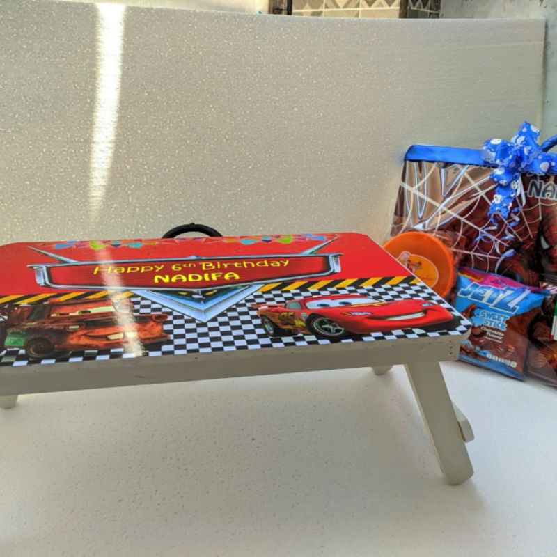 souvenir meja lipat anak custom foto dan nama full kayu