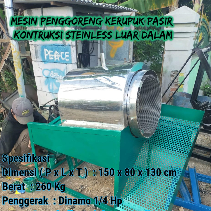 Mesin Penggoreng Kerupuk Pasir Kontruksi Steinless Luar Dalam Komplit Penggerak