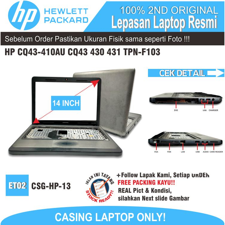 ET02 CSG-HP-13 CASING Laptop Case HP CQ43-410AU CQ43 430 431 TPN-F103