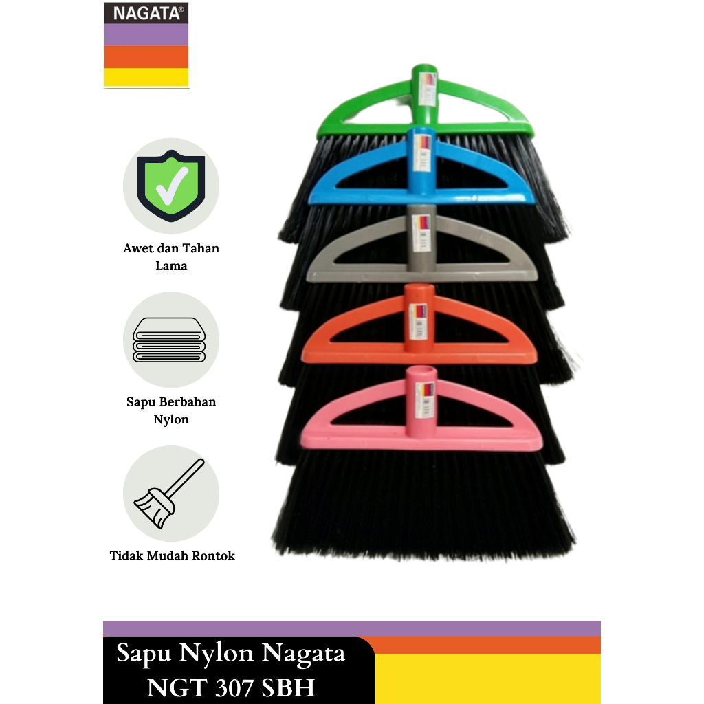 Sapu Nilon Nagata NGT - Sapu Lantai Plastik - Alat Kebersihan Floor Broom Nylon - Sapu Nagata Warna 