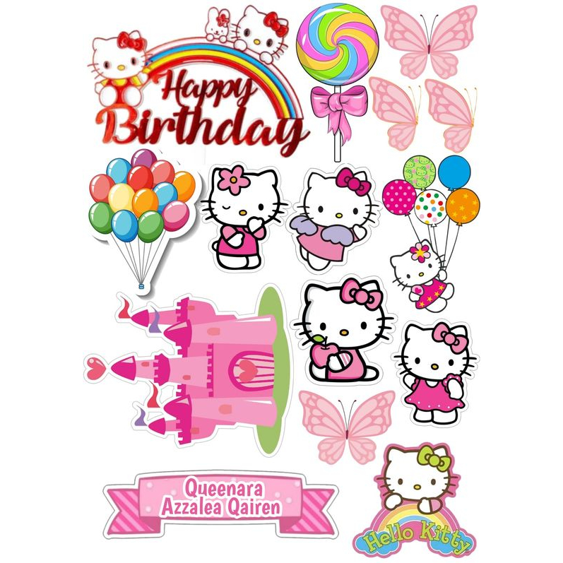 Hello Kitty/Topper Cake Happy Birthday Bisa Request Nama dan umur/Topper Hello Kitty Hiasan kue /Top