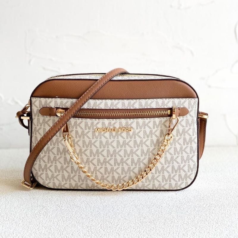 MK jet set item large ew zip chain crossbody vanilla brown n