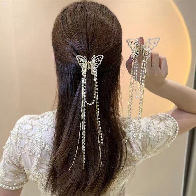 Delunashop Jepit Rambut Korea Wanita motif kupu kupu mutiara panjang / Jedai Besi Butterfly Kupu Mut