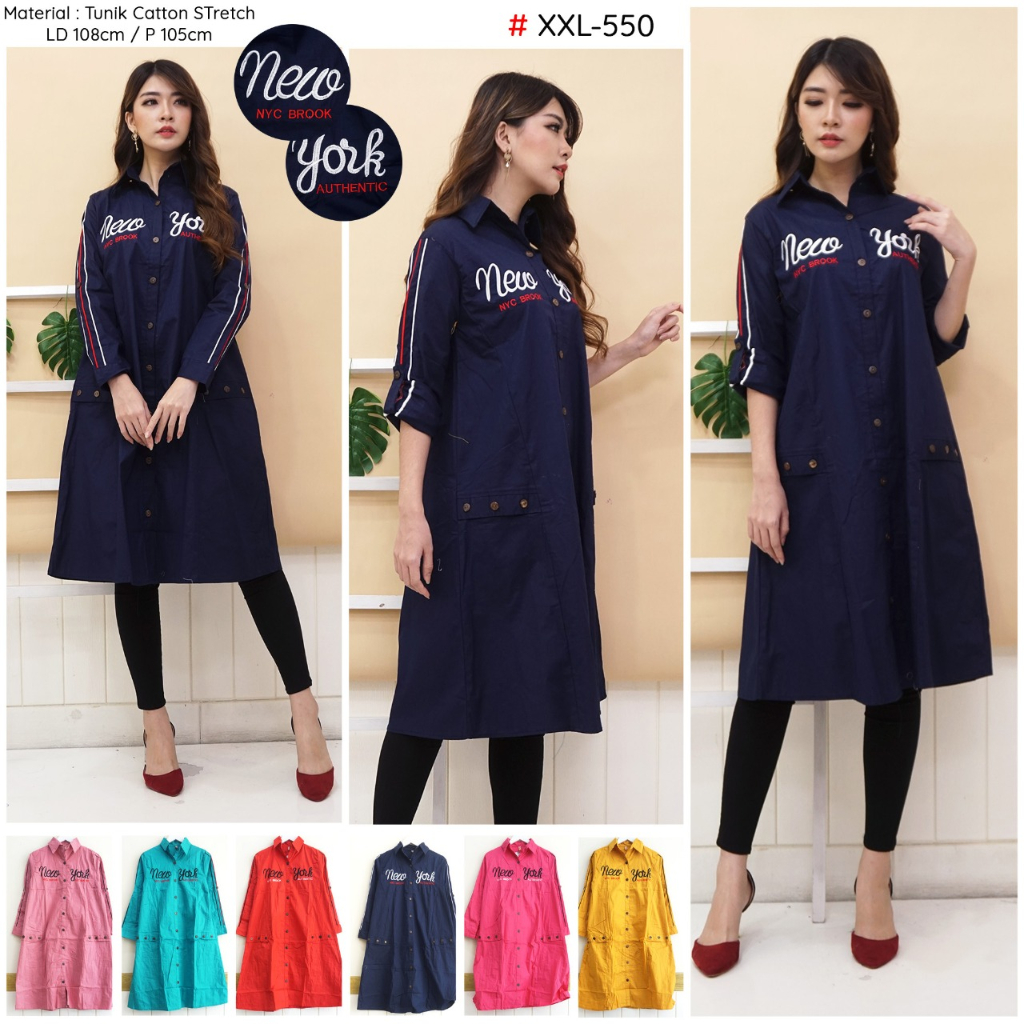 Baju Tunik Wanita Bordir Tulisan Bahan Katun Stretch Ukuran XXL