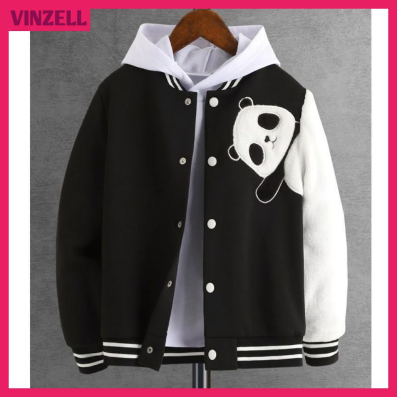 JAKET VARSITY BASEBALL JUMBO (S-6XL)LOGO PANDA INISIAL JACKET HOODIE VARSITY BOY GIRL PRIA WANITA JU