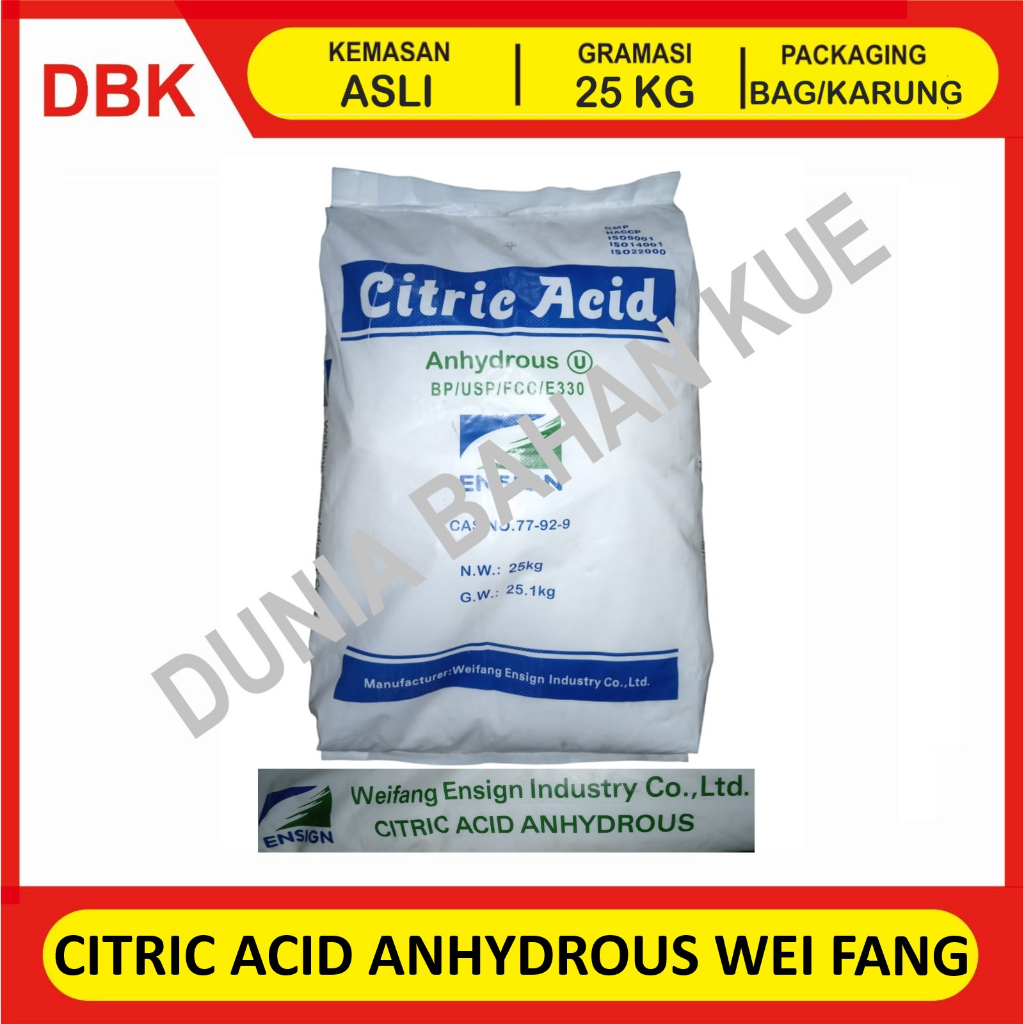 

CITRIC ACID ANHYDROUS WEI FANG - 1 BAG 25 KG / CITRUN ASAM SITRAT