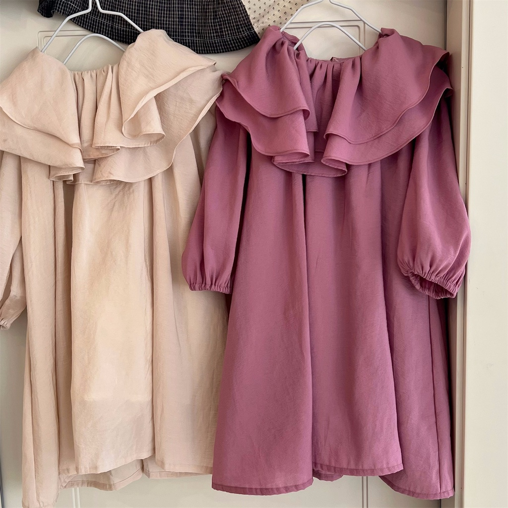 FK23-18919 Terusan Anak. Girl's Double Layer Collar Long-Sleeved Loose Dress Sz 80-140