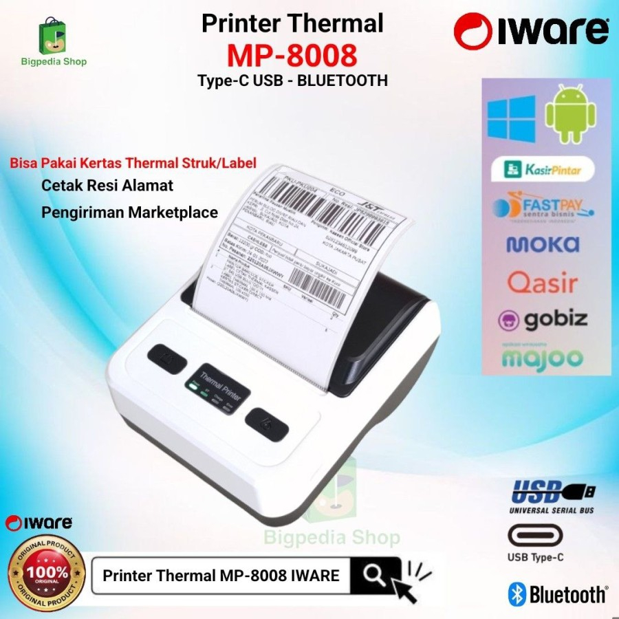 Printer Thermal MP-8008 IWARE Usb-Bluetooth 80mm Cetak Struk/Resi
