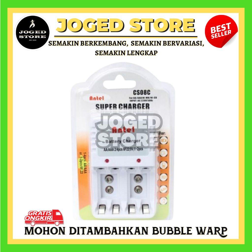 Super Charger Baterai Cas 4 Slot AA AAA dan Petak 9v Antel | Charger Baterai Antel