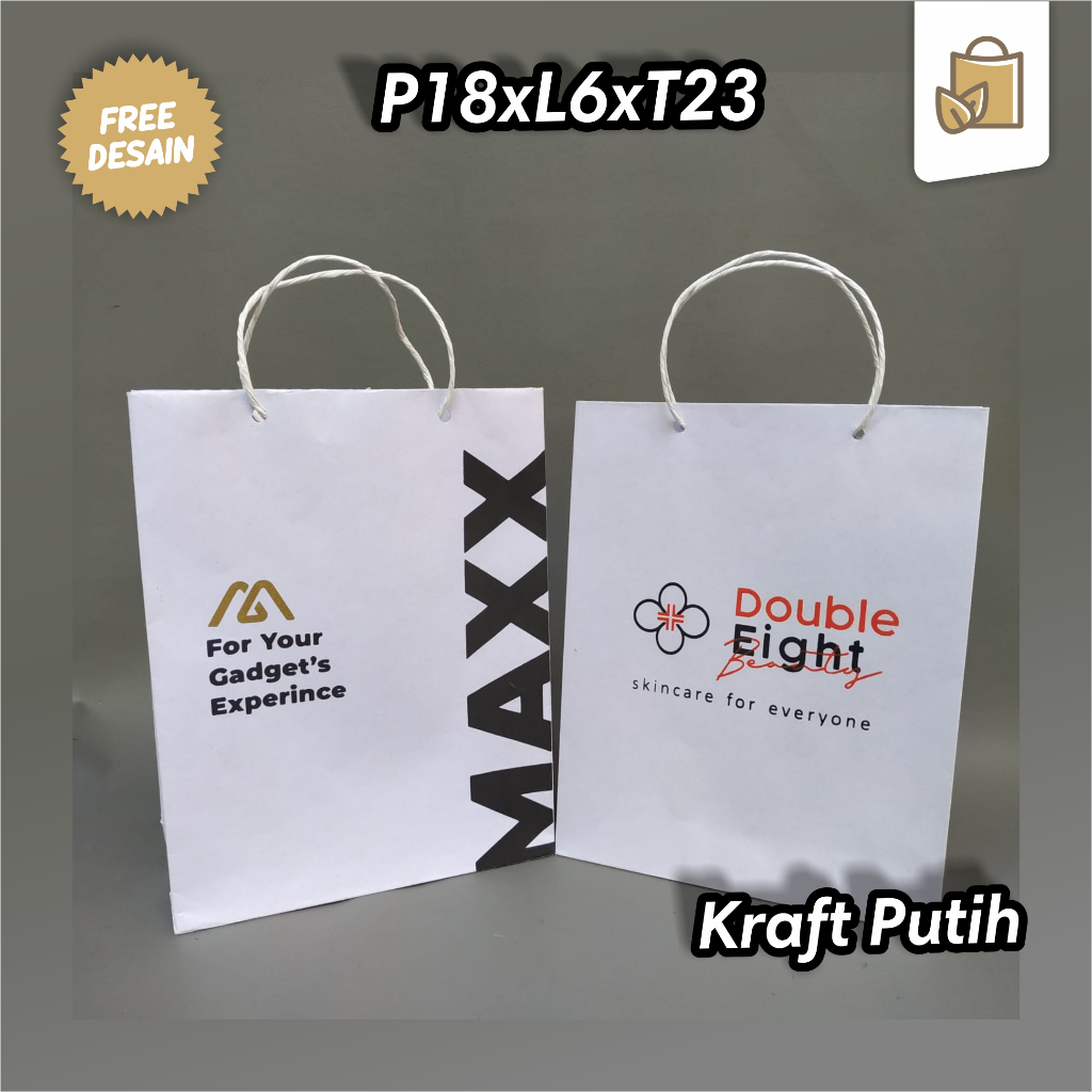 

Custom Paperbag Kertas Kraft Putih Free Desain Dengan Sablon