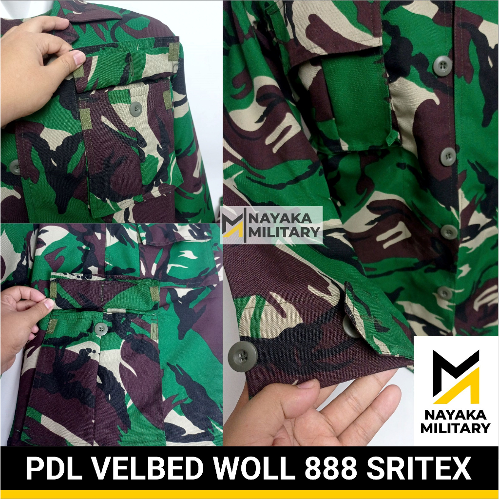 RB Baju PDL Velbed Woll Sritex 888 Stelan TNI Pakaian Lapangan Setelan Tentara Seragam Loreng