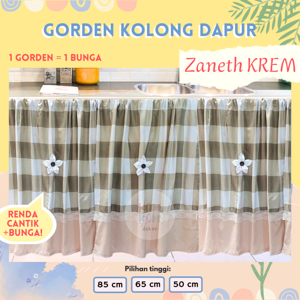 Lotsoolup Gorden Kolong Dapur Kotak Bunga Tirai Kolong Dapur