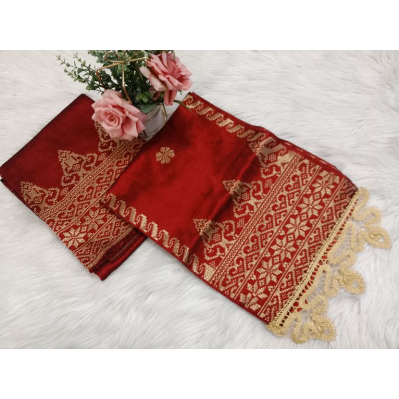 songket silungkang warna maroon gold