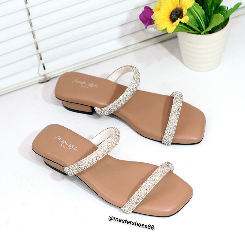 MASTER DD02 - Sandal flat wanita dewasa hak 3cm variasi permata terbaru termurah