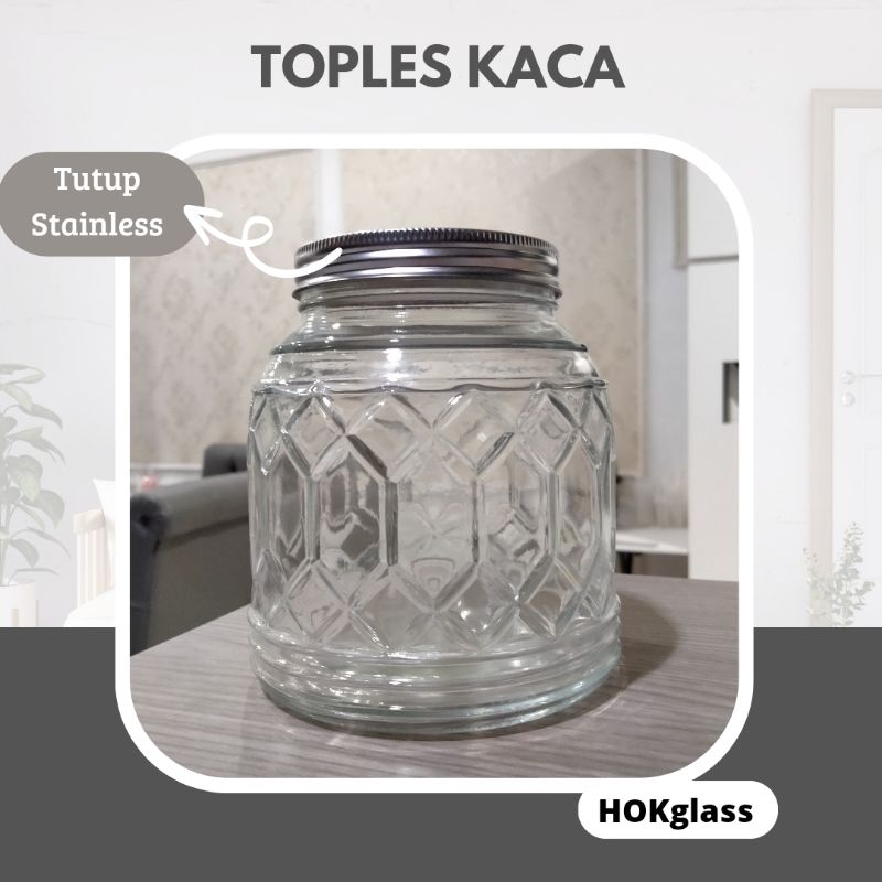 Toples Kaca Durag TPE 1300ml | Toples Kaca Motif Tutup Almunium | Toples Kue | Toples Kacang