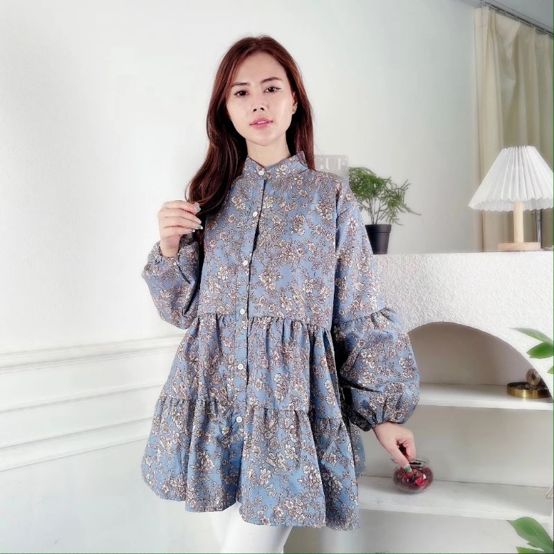 A.baju atasan wanita termurah | blouse lengan balon | blouse motif bunga vintage | kekinian korean s