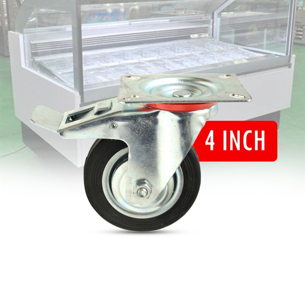 Roda Etalase Roda Troli 4" set Roda Karet 4 inch + REM