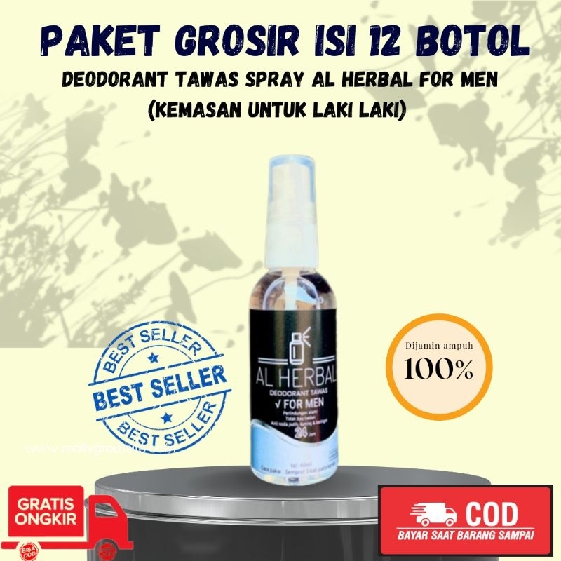 PAKET GROSIR 12 BOTOL DEODORANT TAWAS SPRAY 60ML FOR MEN AL HERBAL ( KEMASAN COWOK)