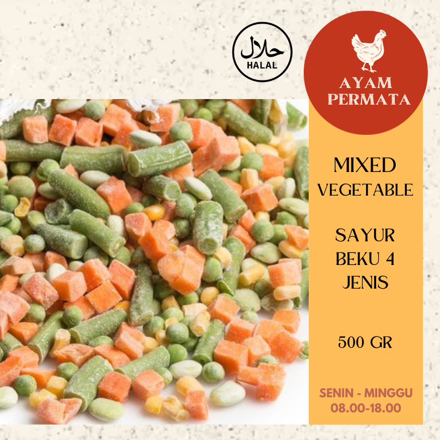 

Sayur Steak - Mixed Veggies - Mix Vegetable - Sayuran Campur - Frozen Import Halal - Ayam Permata