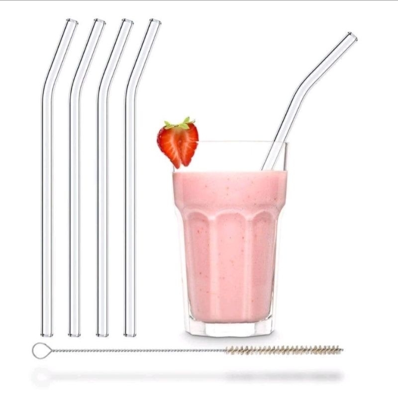 Sedotan Kaca Bengkok / Lurus, Pipet Kaca 20cm 18cm GLASS STRAW CLEAR TRANSPARANT
