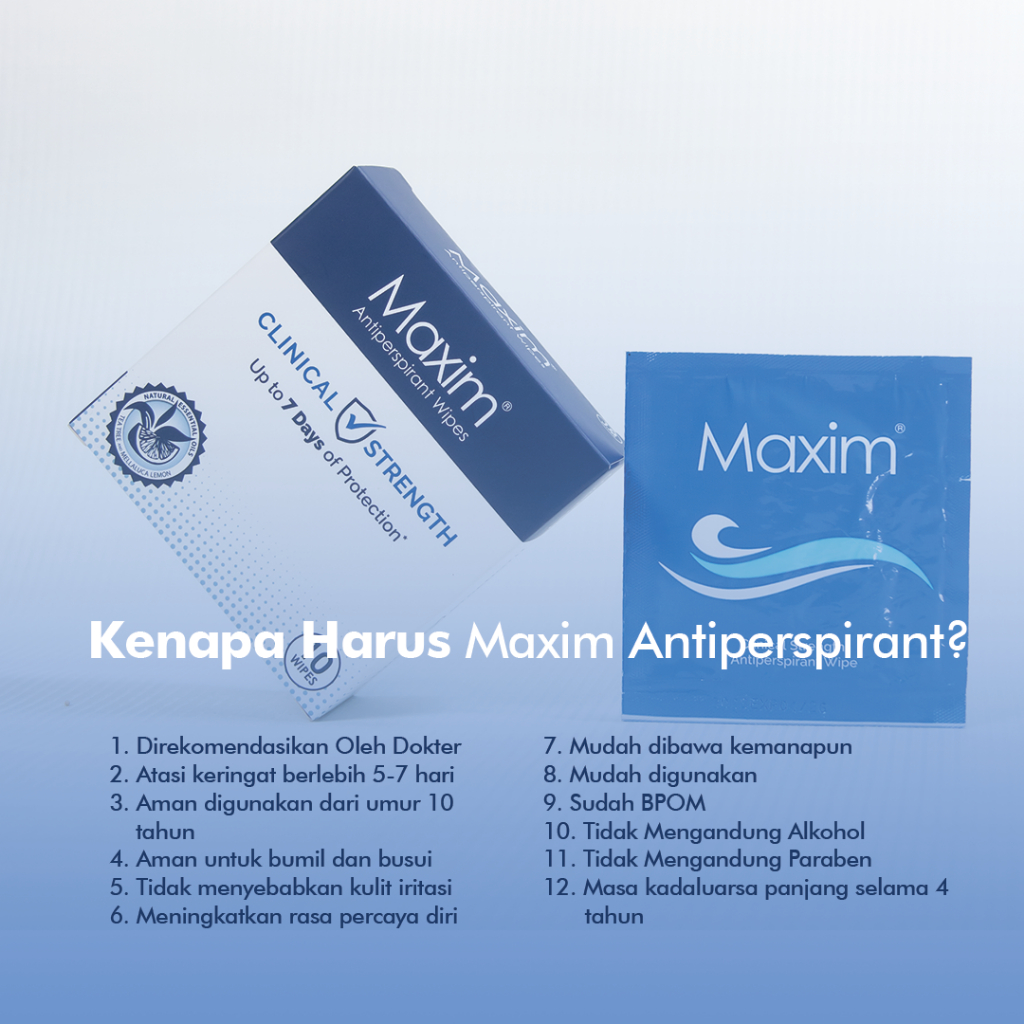 Maxim Antiperspirant Wipe 15% Solusi Masalah Hyperhidrosis, Ampuh Mengatasi Keringat Berlebih dalam 7 hari, Direkomendasikan oleh Dokter dan Pakar Dermatologis, Non-Alkohol, Non-Paraben, Halal dan BPOM - 1 Box isi 10 Sachet