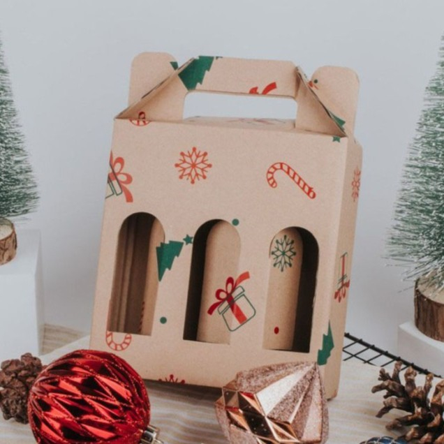 

box die cut dus jinjing jendela packaging botol minum uk 250 ml motif merry christmas 16.8 x 5.5 x 18 cm