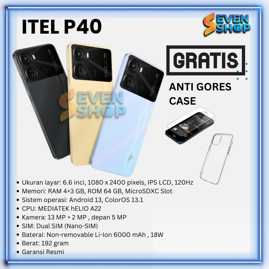 ITEL P40 RAM 7gb 4+3gb/ iNTERNAL 128GB GARANSI RESMI