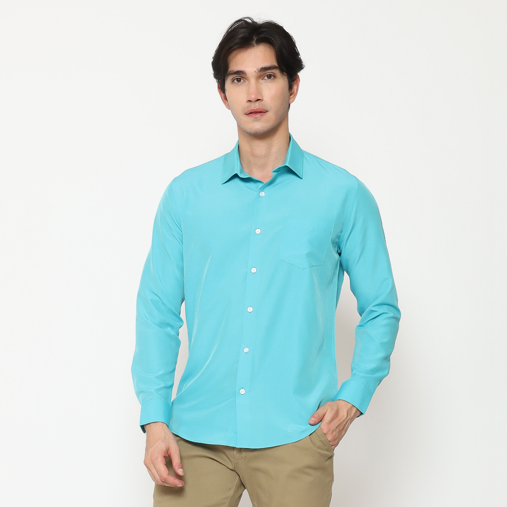 MAGINOT Kemeja Pria Basic Polos Panjang MINT