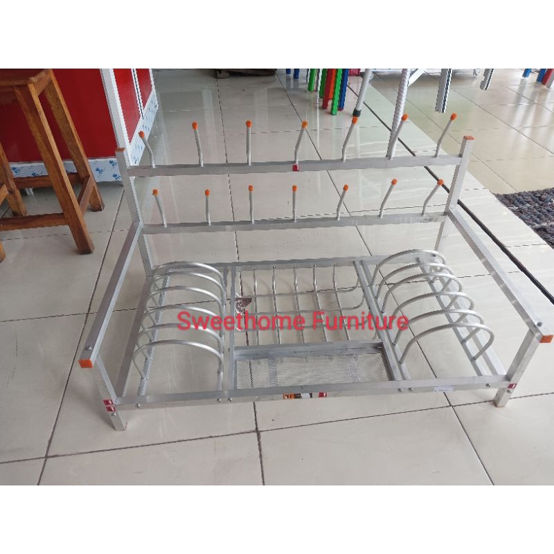 Rak Piring Aluminium Duduk Rak Piring Meja Tempat Pengering Alat Makan Anti Karat