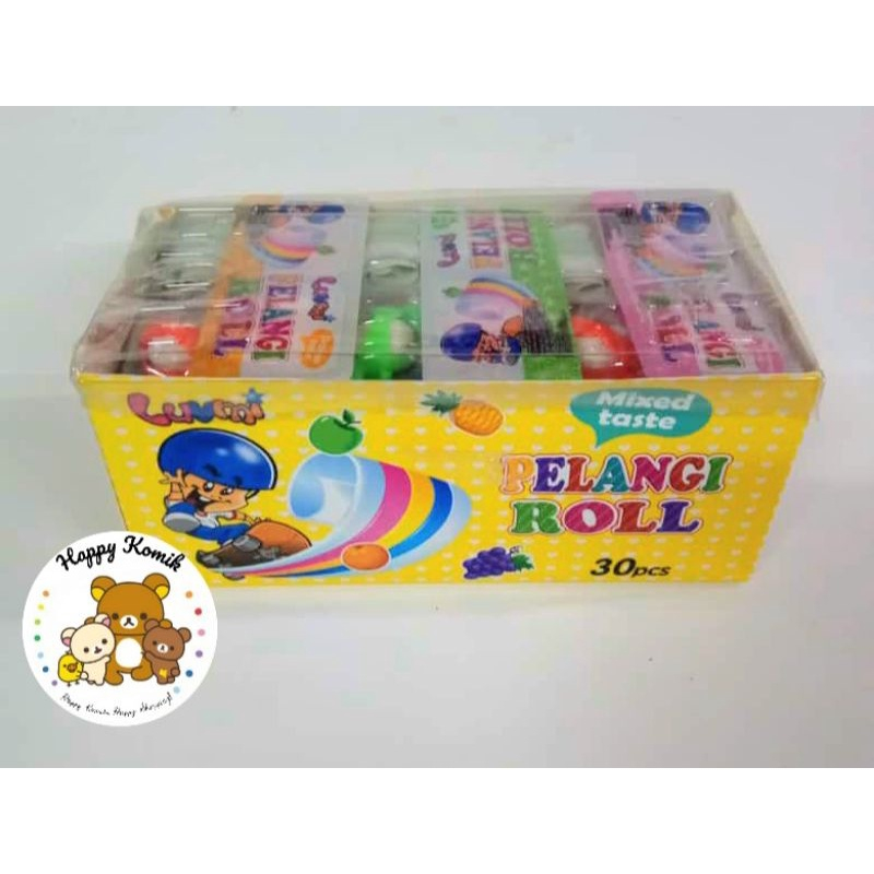 

Permen Cemilan Snack Pelangi Pita Roll Putar Kotak Kuning Aneka Rasa Buah Mainan Anak Murah (isi 30 pcs)