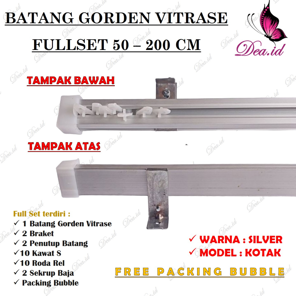 Lotsoolup [Deashop] [Vitrase Kotak] Batang Gorden Vitrase Aluminium Full Set - Besi Gorden Batang
