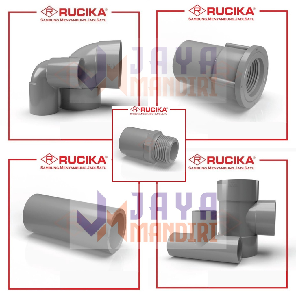 Sambungan Fitting Pipa PVC RUCIKA Knie Tee Sock Drat Dalam Sock Drat Luar 1/2"