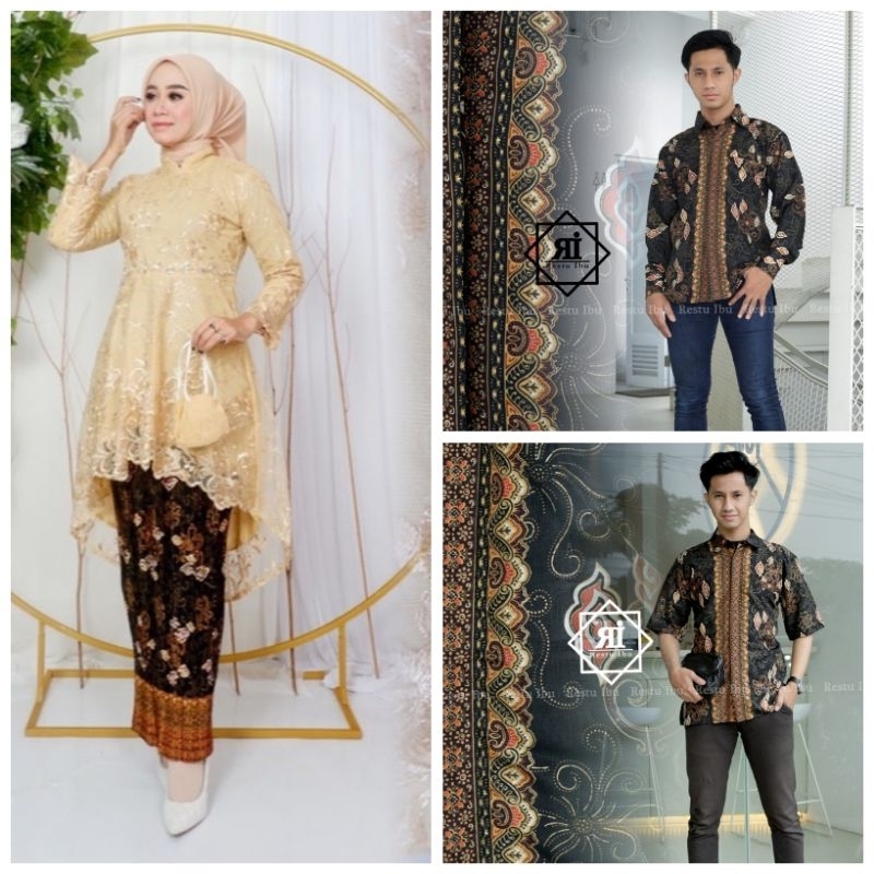 Couple Kebaya Modern/Couple Kebaya Pesta Keluarga/Set Kebaya Wisuda Kemeja Batik