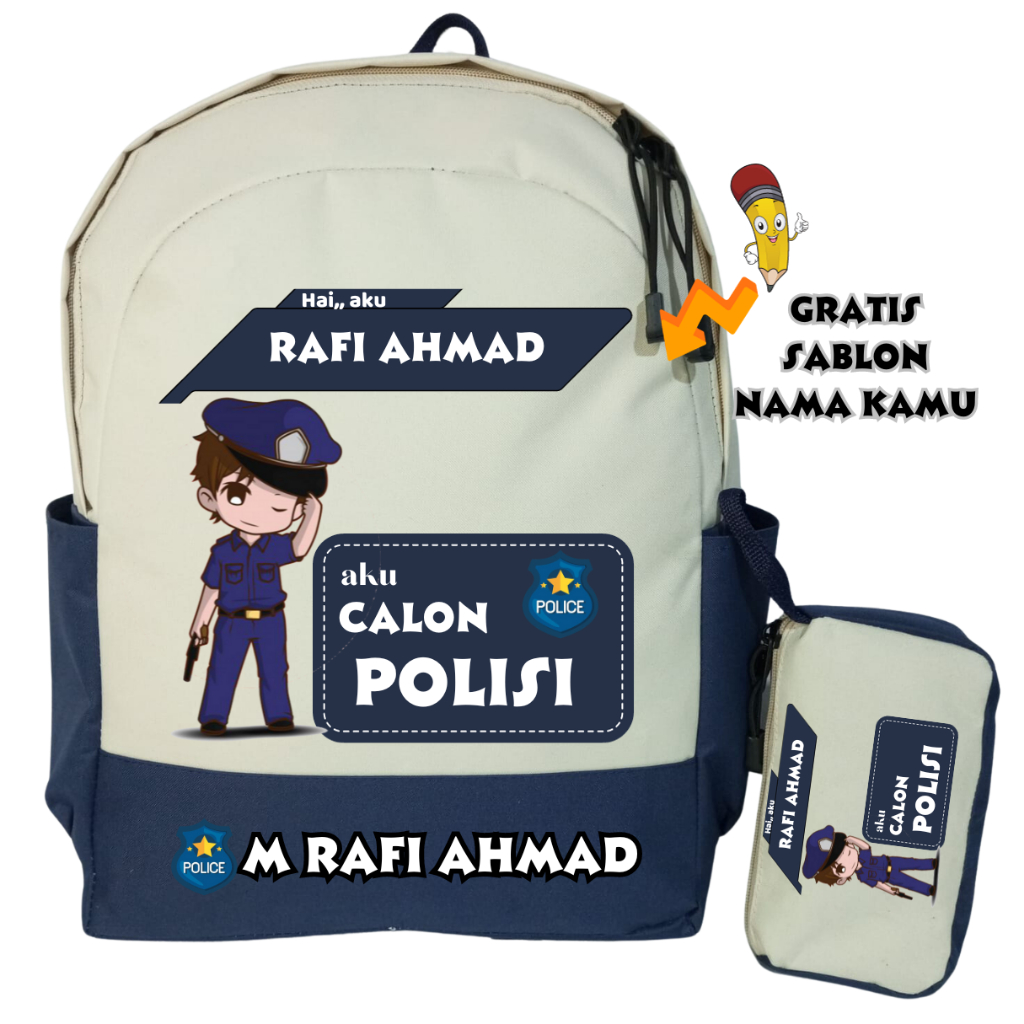 Tas Ransel Sekolah  Anak TK SD Cita-cita Polisi  / Tas Profesi Polisi / Tas BackPack Sekolah Anak Cu