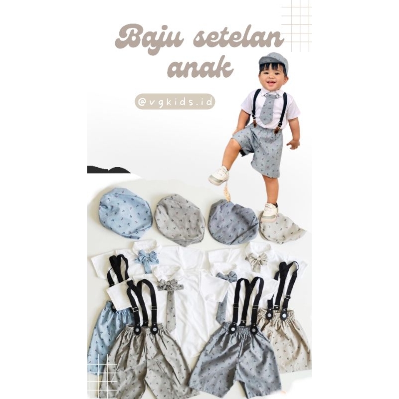 Baju Setelan Suspender Jumper Anak Bayi Laki Laki Set topi/ Baju Bayi Laki Laki